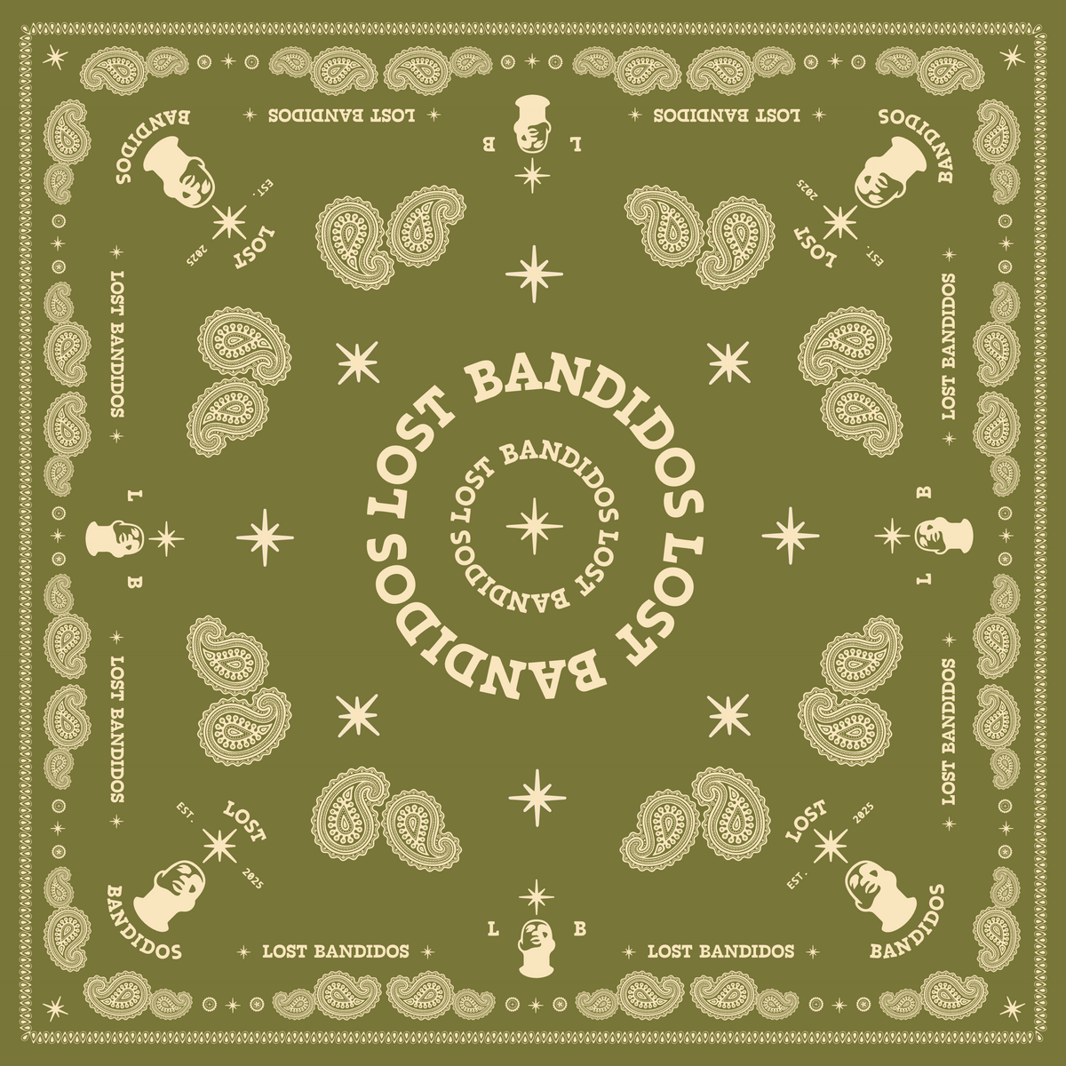 Lost Bandidos Paisley Bandana — Olive