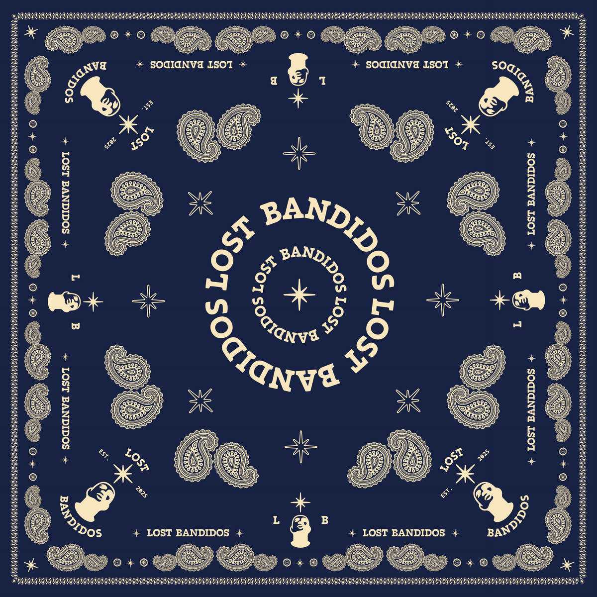 Lost Bandidos Paisley Bandana — Navy