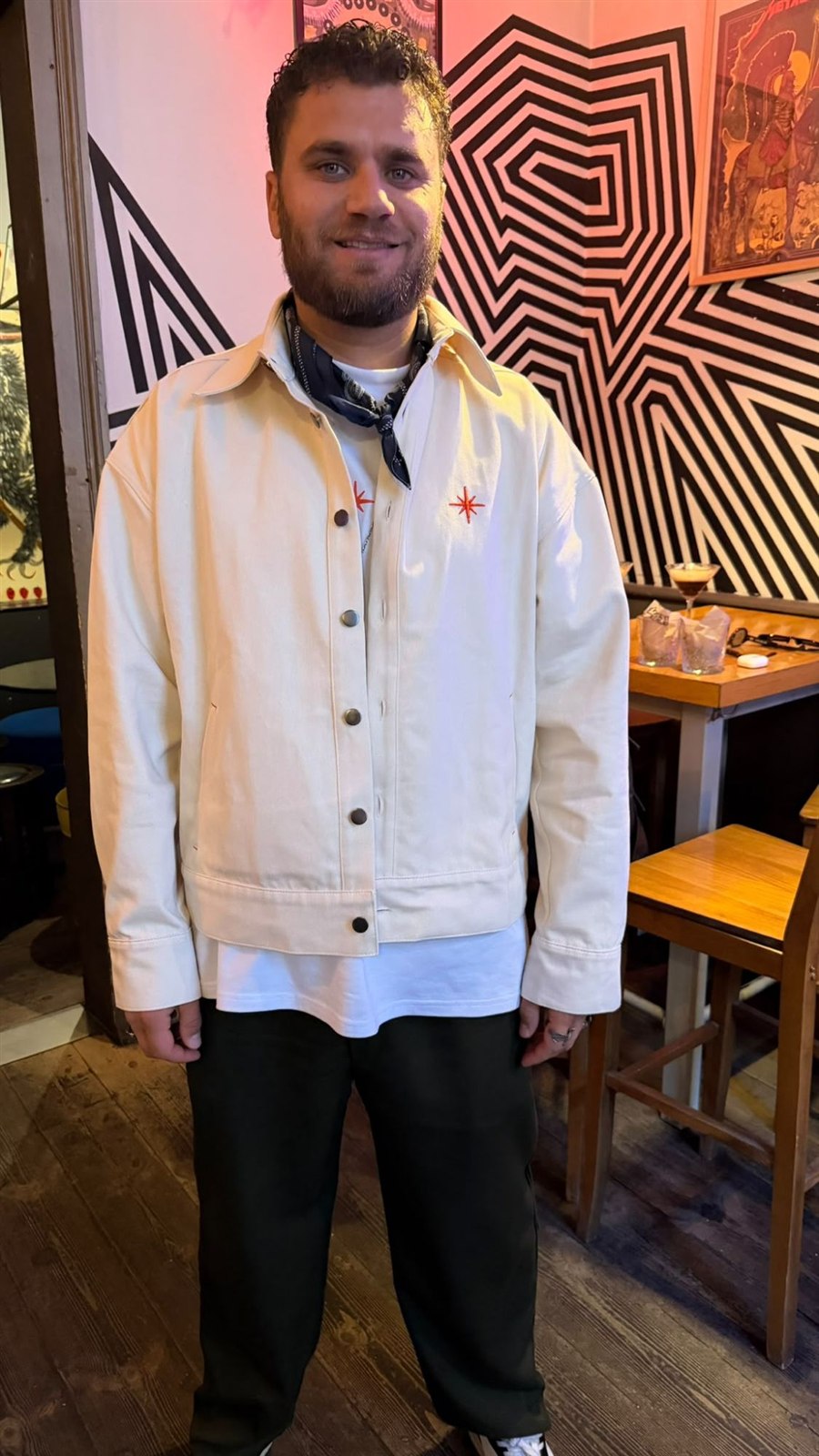 The Off-White Denim Jacket — front, worn open