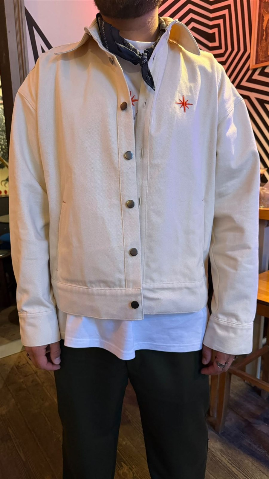 The Off-White Denim Jacket — front, closed buttons
