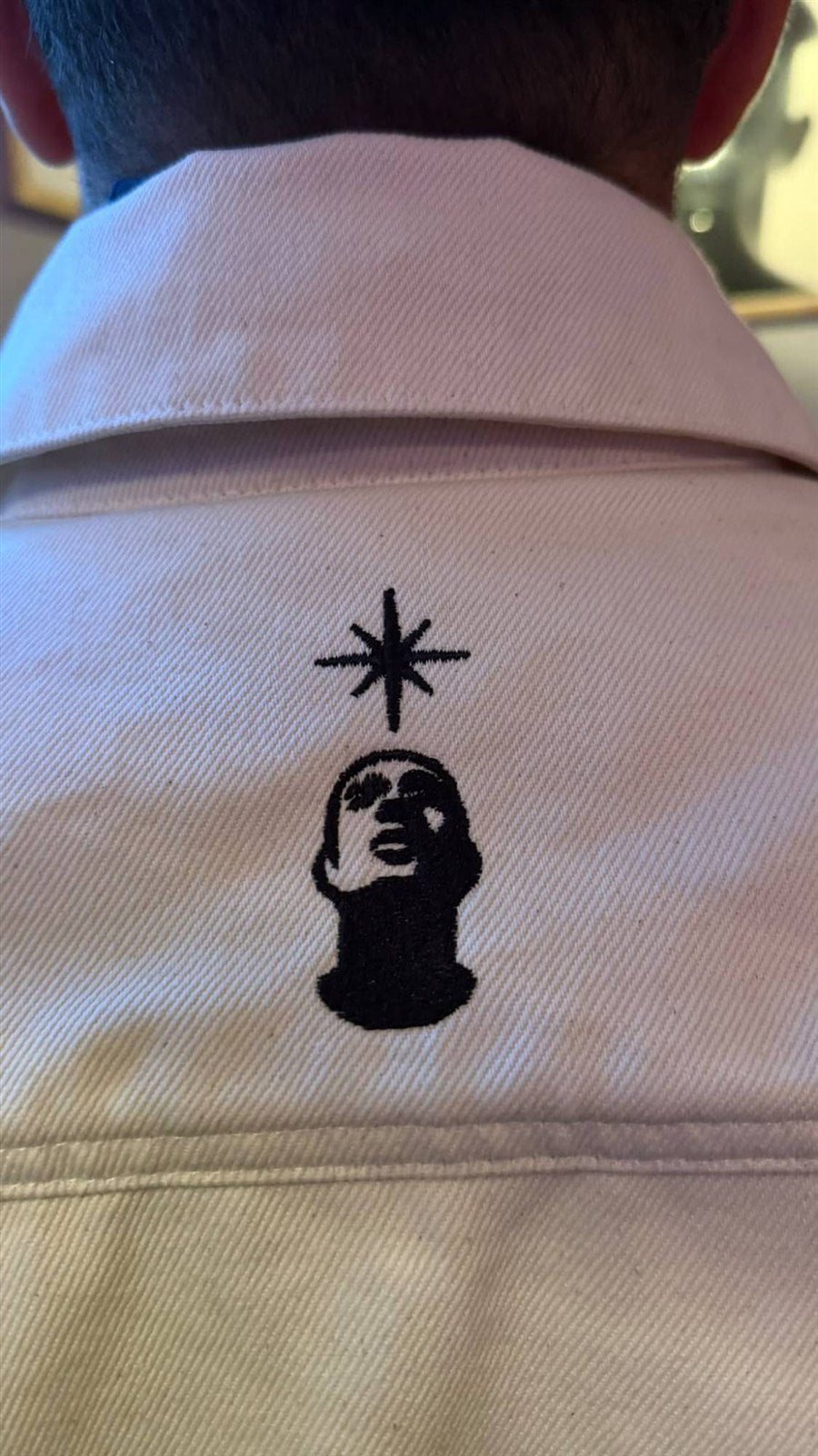 The Off-White Denim Jacket — back collar embroidery